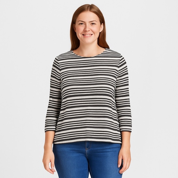 Cremieux black & Ivory Striped Knit Top Size S - Picture 1 of 6